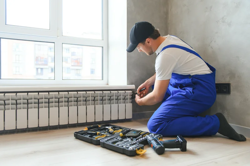 Monteur stelt verwarmingssysteem af